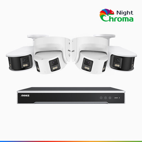 NightChroma<sup>TM</sup> NDK800 – Kit de surveillance PoE Dual Lens 4K à 8 canaux avec 2 caméras bullet et 2 caméras tourelle,  f/1.0 Super Aperture, Acme Color Night Vision, Active Siren and Strobe, Human & Vehicle Detection, Built-in Micphone