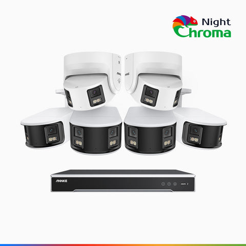 NightChroma<sup>TM</sup> NDK800 – Kit de surveillance PoE Dual Lens 4K à 8 canaux avec 4 caméras bullet et 2 caméras tourelle,  f/1.0 Super Aperture, Acme Color Night Vision, Active Siren and Strobe, Human & Vehicle Detection, Built-in Micphone