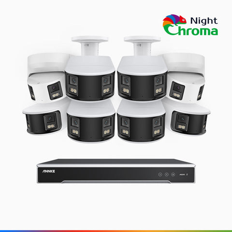 NightChroma<sup>TM</sup> NDK800 – Kit de surveillance PoE Dual Lens 4K à 8 canaux avec 6 caméras bullet et 2 caméras tourelle,  f/1.0 Super Aperture, Acme Color Night Vision, Active Siren and Strobe, Human & Vehicle Detection, Built-in Micphone