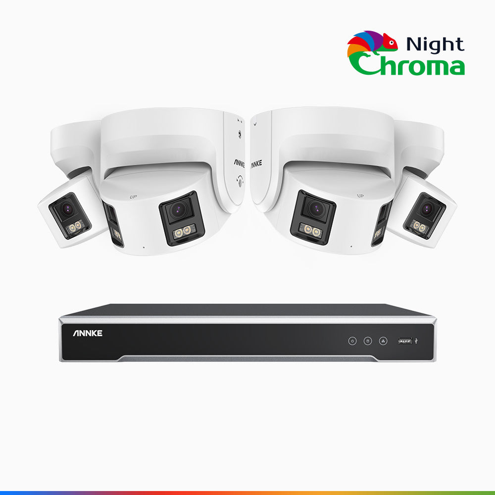 NightChroma<sup>TM</sup> NDK800 – Kit de surveillance PoE Dual Lens 4K à 8 canaux avec 4 caméras,  f/1.0 Super Aperture, Acme Color Night Vision, Active Siren and Strobe, Human & Vehicle Detection, Intelligent Behavior Analysis, Built-in Micphone