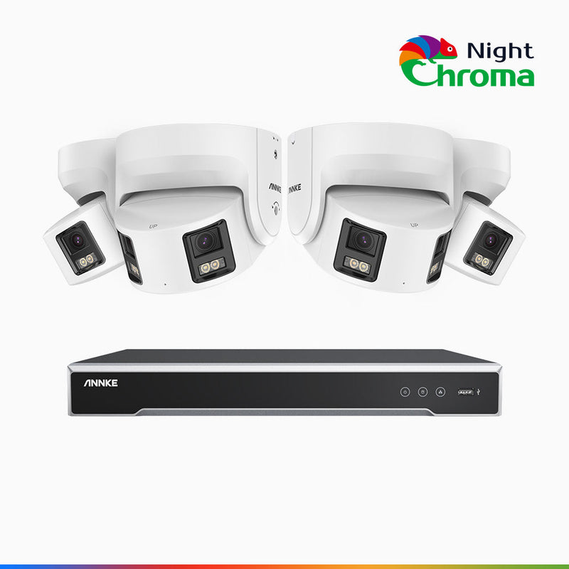 NightChroma<sup>TM</sup> NDK800 – Kit de surveillance PoE Dual Lens 4K à 8 canaux avec 4 caméras,  f/1.0 Super Aperture, Acme Color Night Vision, Active Siren and Strobe, Human & Vehicle Detection, Intelligent Behavior Analysis, Built-in Micphone