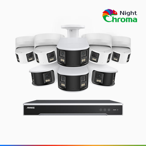 NightChroma<sup>TM</sup> NDK800 – Kit de surveillance PoE Dual Lens 4K à 8 canaux avec 4 caméras bullet et 4 caméras tourelle,  f/1.0 Super Aperture, Acme Color Night Vision, Active Siren and Strobe, Human & Vehicle Detection, Built-in Micphone