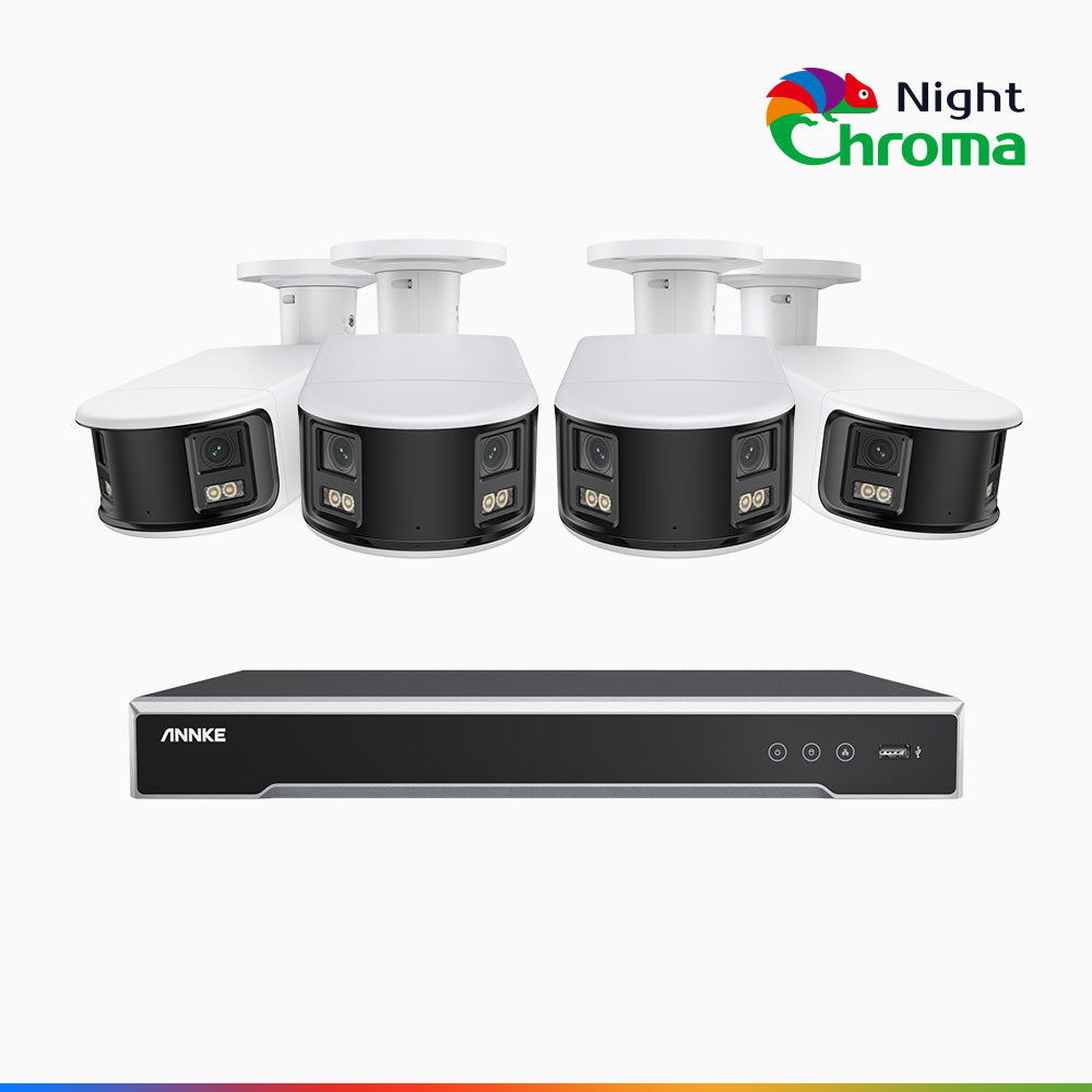 NightChroma<sup>TM</sup> NDK800 – Kit de surveillance PoE Dual Lens 4K à 8 canaux avec 4 caméras,  f/1.0 Super Aperture, Acme Color Night Vision, Active Siren and Strobe, Human & Vehicle Detection, Intelligent Behavior Analysis, Built-in Micphone