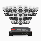 H500 - Kit de surveillance PoE 5MP à 32 canaux avec 10 caméras bullet et 22 caméras tourelle, Vision nocturne Infrarouge 2.0, Microphone intégré, Fente pour carte SD, Fonctionne avec Alexa, Switch PoE 16 ports inclus