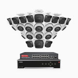 H500 - Kit de surveillance PoE 5MP à 32 canaux avec 12 caméras bullet et 12 caméras tourelle, Vision nocturne Infrarouge 2.0, Microphone intégré, Fente pour carte SD, Fonctionne avec Alexa, Switch PoE 16 ports inclus