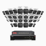 H500 - Kit de surveillance PoE 5MP à 32 canaux avec 16 caméras bullet et 16 caméras tourelle, Vision nocturne Infrarouge 2.0, Microphone intégré, Fente pour carte SD, Fonctionne avec Alexa, Switch PoE 16 ports inclus