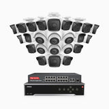 H500 - Kit de surveillance PoE 5MP à 32 canaux avec 18 caméras bullet et 6 caméras tourelle, Vision nocturne Infrarouge 2.0, Microphone intégré, Fente pour carte SD, Fonctionne avec Alexa, Switch PoE 16 ports inclus