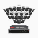 H500 - Kit de surveillance PoE 5MP à 32 canaux avec 20 caméras bullet et 4 caméras tourelle, Vision nocturne Infrarouge 2.0, Microphone intégré, Fente pour carte SD, Fonctionne avec Alexa, Switch PoE 16 ports inclus