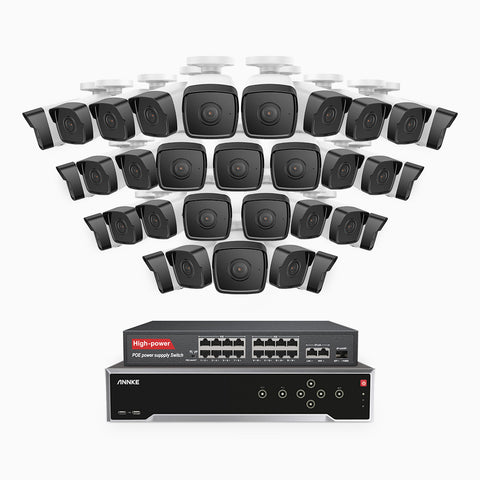 H500 - Kit de surveillance PoE 5MP à 32 canaux avec 32 caméras, Vision nocturne Infrarouge 2.0, Microphone intégré, Fente pour carte SD, Fonctionne avec Alexa, Switch PoE 16 ports inclus