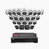 H500 - Kit de surveillance PoE 5MP à 32 canaux avec 4 caméras bullet et 20 caméras tourelle, Vision nocturne Infrarouge 2.0, Microphone intégré, Fente pour carte SD, Fonctionne avec Alexa, Switch PoE 16 ports inclus