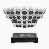 H500 - Kit de surveillance PoE 5MP à 32 canaux avec 4 caméras bullet et 28 caméras tourelle, Vision nocturne Infrarouge 2.0, Microphone intégré, Fente pour carte SD, Fonctionne avec Alexa, Switch PoE 16 ports inclus