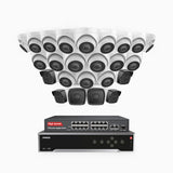 H500 - Kit de surveillance PoE 5MP à 32 canaux avec 6 caméras bullet et 18 caméras tourelle, Vision nocturne Infrarouge 2.0, Microphone intégré, Fente pour carte SD, Fonctionne avec Alexa, Switch PoE 16 ports inclus