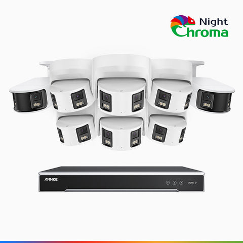 NightChroma<sup>TM</sup> NDK800 – Kit de surveillance PoE Dual Lens 4K à 16 canaux avec 2 caméras bullet et 6 caméras tourelle,  f/1.0 Super Aperture, Acme Color Night Vision, Active Siren and Strobe, Human & Vehicle Detection, Built-in Micphone