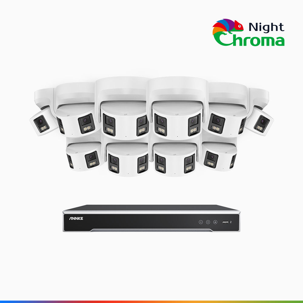 NightChroma<sup>TM</sup> NDK800 – Kit de surveillance PoE Dual Lens 4K à 16 canaux avec 10 caméras,  f/1.0 Super Aperture, Acme Color Night Vision, Active Siren and Strobe, Human & Vehicle Detection, Intelligent Behavior Analysis, Built-in Micphone