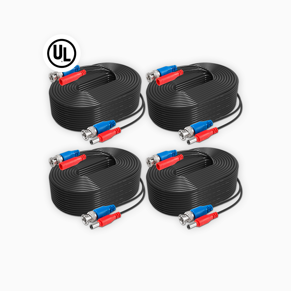 Lot de 4 câbles d'alimentation vidéo BNC coupe-feu tout-en-un de 30 m, 100 % certifiés par l'UL