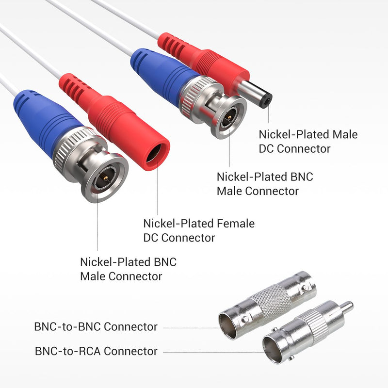 Lot de 4 câbles d'alimentation vidéo BNC coupe-feu tout-en-un de 30 m, 100 % certifiés par l'UL